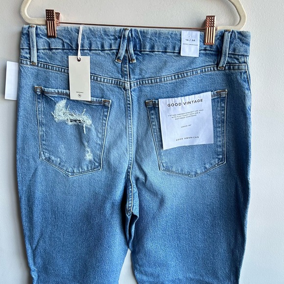 Good American Straight Jeans Women Size 14 Blue Distressed Cropped High Rise NWT - Picture 4 of 9